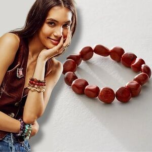 Free People Ariana Ost Crystal Stone Chunky Bracelet Red Jasper Western Bohemian